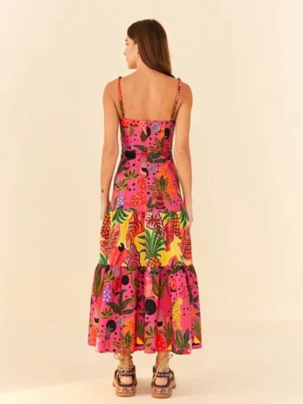 FARM Rio Stunning Pink Pop Leopards Midi Dress sz M NWT - Picture 3 of 8